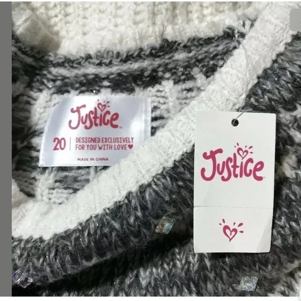 New Justice Girls Sweater Size 20 White Gray Bling